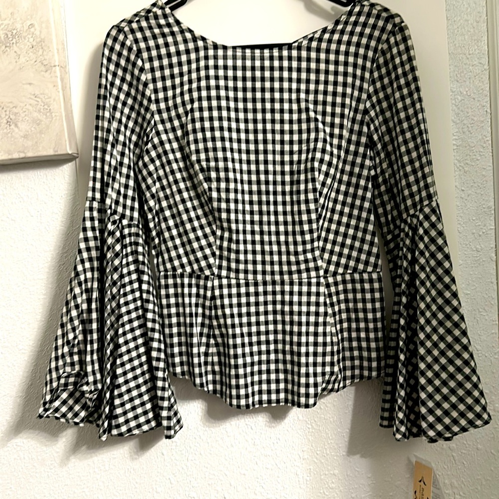 Nanette Lepore Gingham Bell Sleeve Blouse